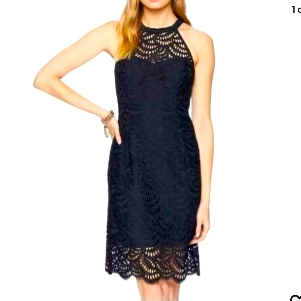 NWOT Lilly Pulitzer Lace Kenna black Onyx halter fitted eyelet lace Dress size 6